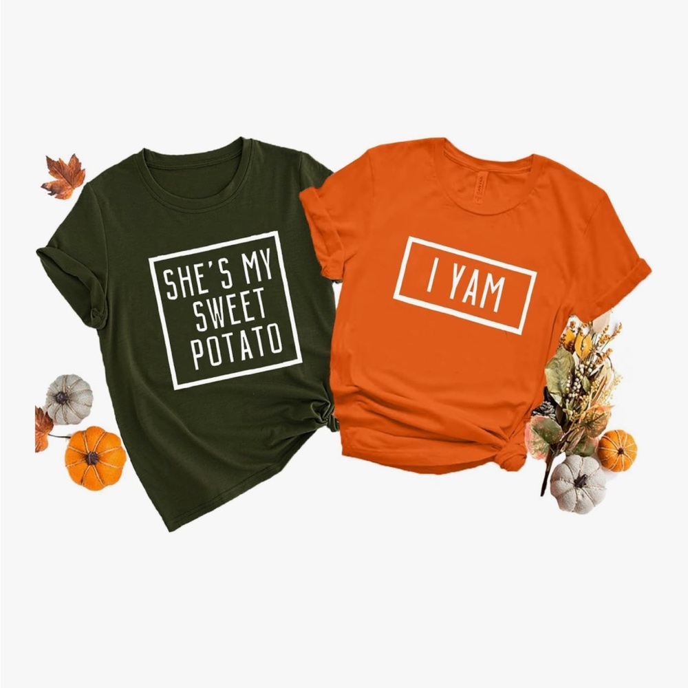 Couples Graphic T-Shirts - Olive Green and Orange